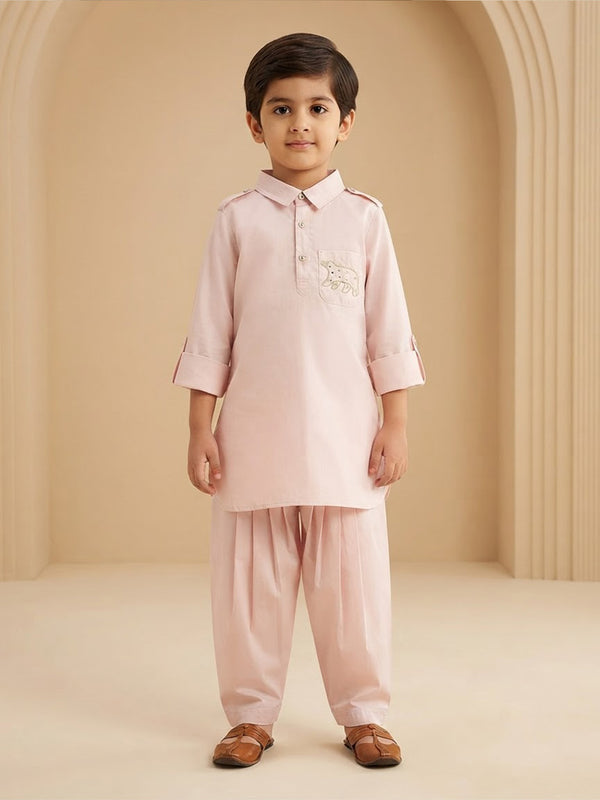Boy's Pathani Kurta Salwar Set in Baby Pink - Polar Bear