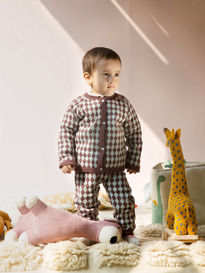 Breathable and Warm Knitted Diamond Jacquard Set for your baby boy