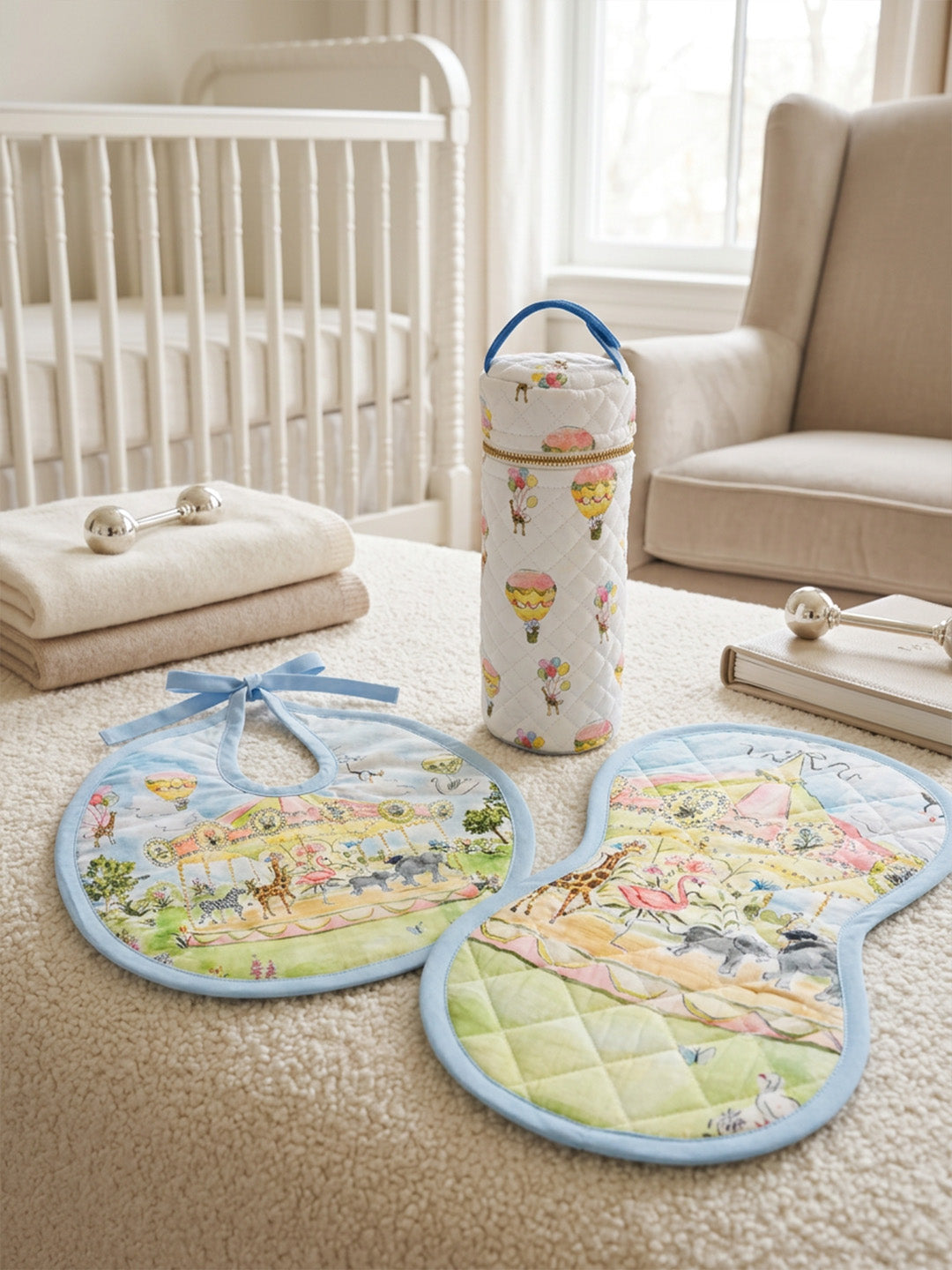 Bib, Burp Cloth & Bottle Cover (Set of 3) - CARNIVAL CAROUSEL