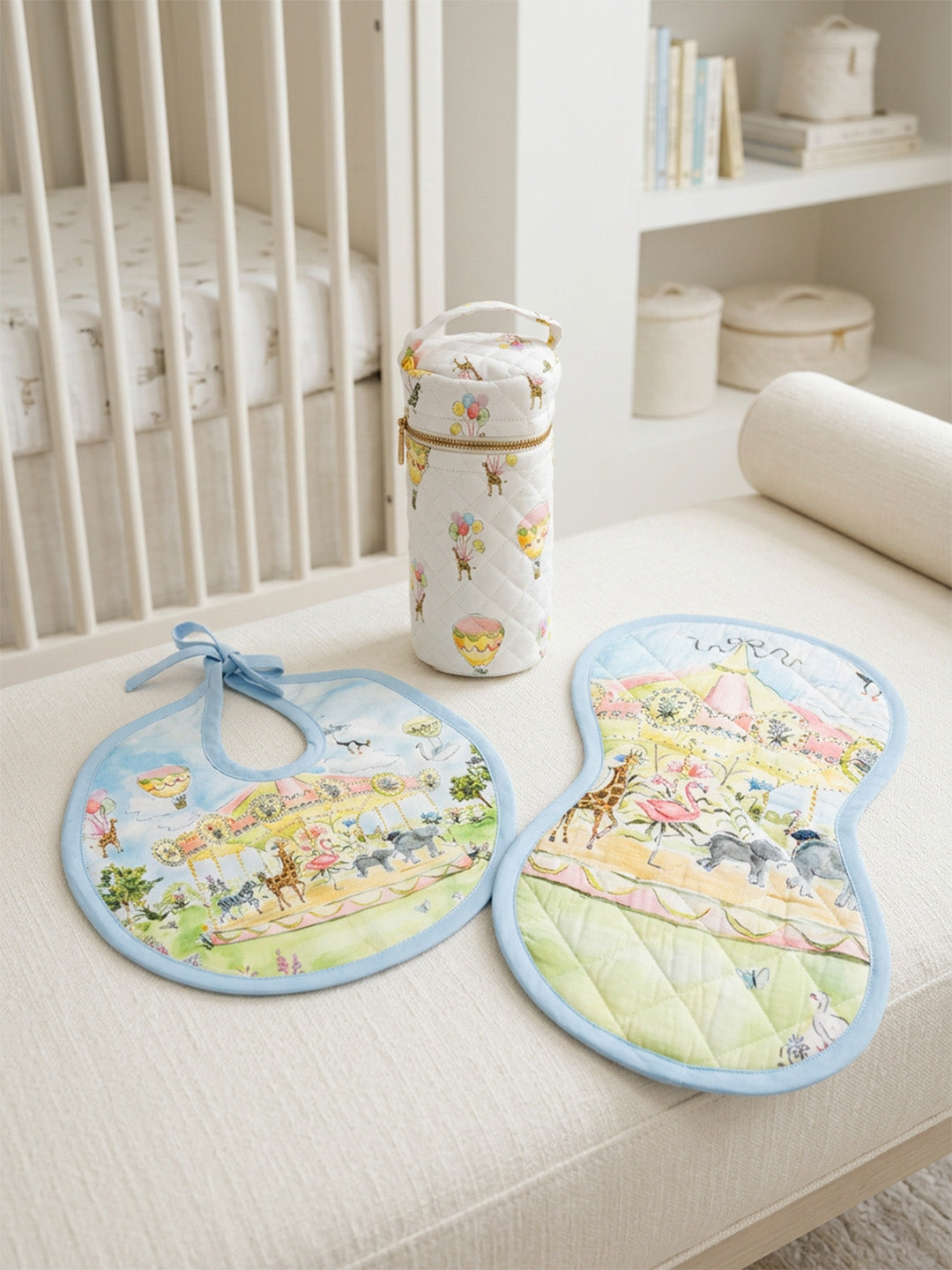 Bib, Burp Cloth & Bottle Cover (Set of 3) - CARNIVAL CAROUSEL