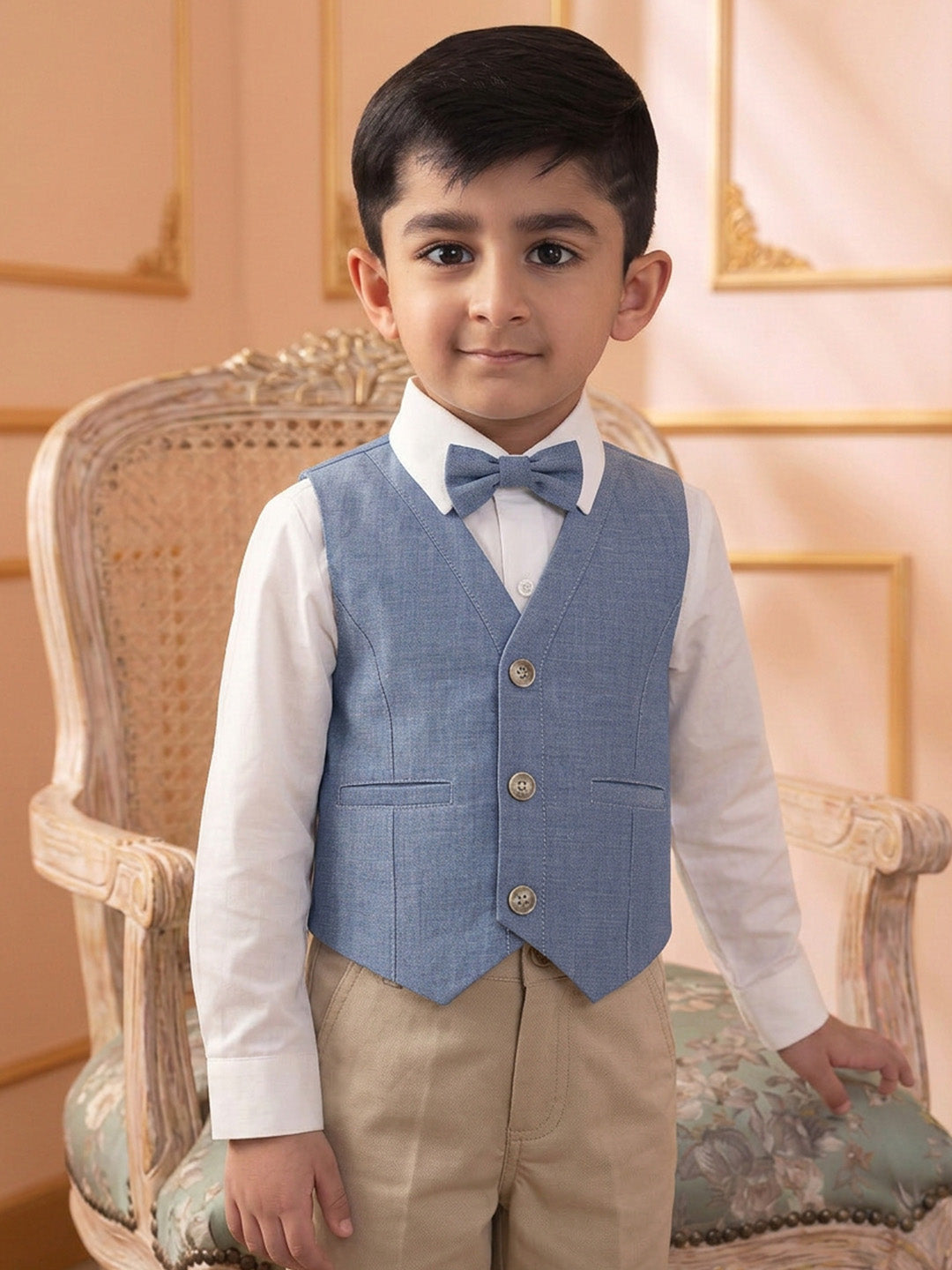 Boy's Formal Vest in Chambray Blue - Classic