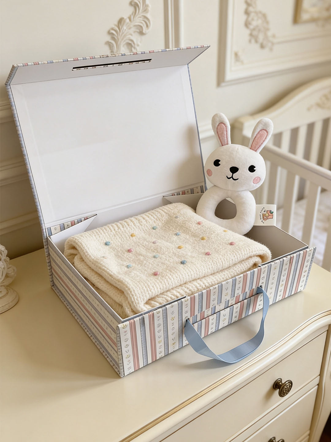 Charming Polka Baby Gift Set: Cozy Blanket & Rattle