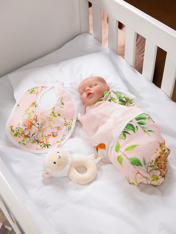 Cozy Comfortable Blush Bunny Print Swaddle for your baby