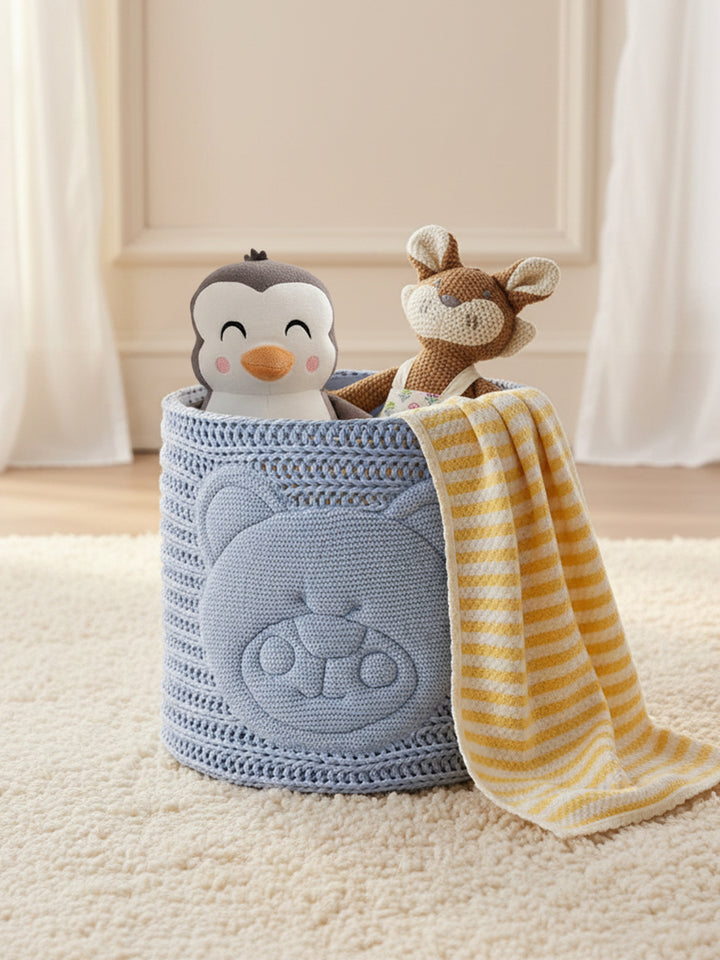 Crochet Teddy Basket - Blue