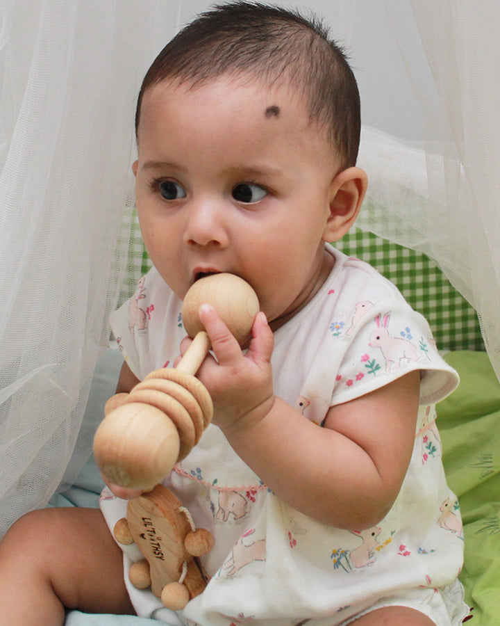 Natural Wooden Dumbbell Rattle & Teether