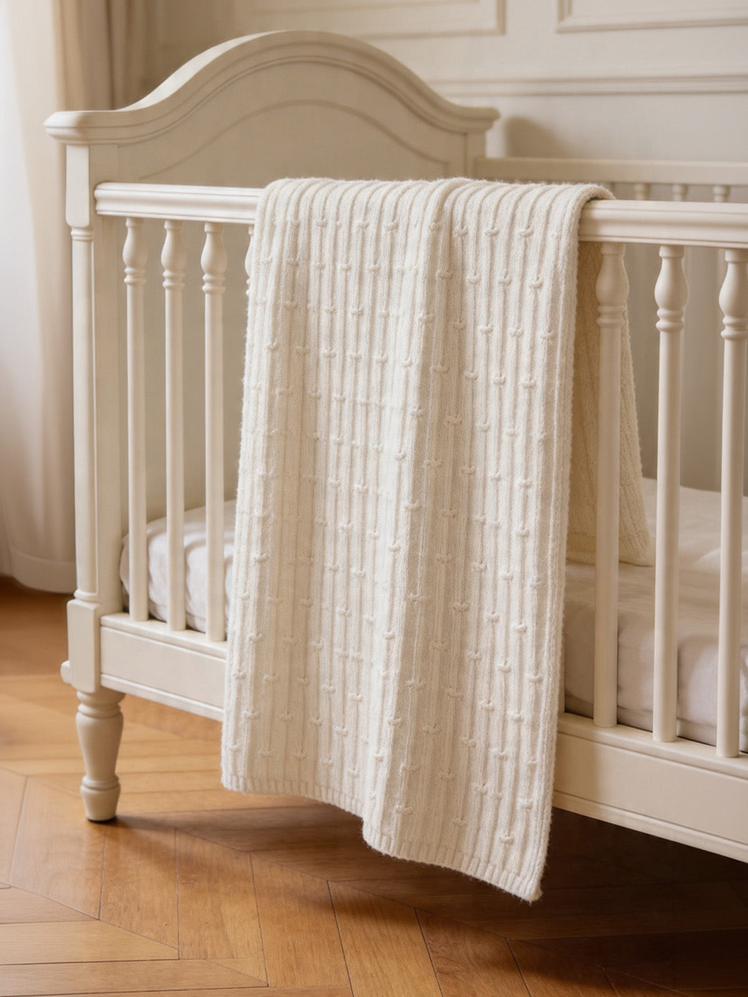 Elsa White Cotton Striped Baby Blanket