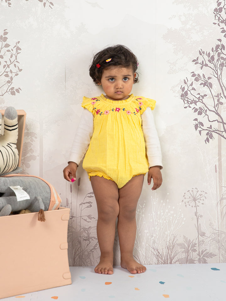 Embroidered Yellow Sunshine Floral Onesie for your little girl