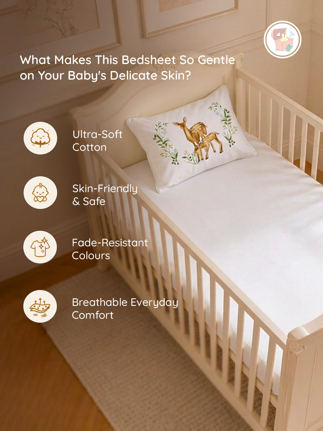Enchanted Deer Bedsheet & Pillow Set | Supima Cotton Baby Bedding
