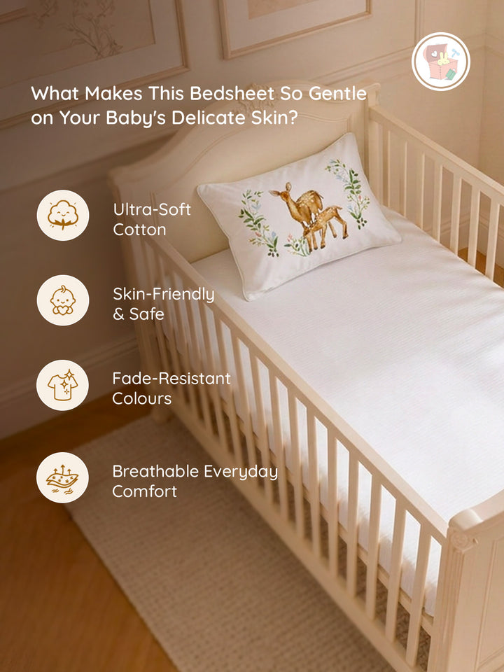 Enchanted Deer Bedsheet & Pillow Set | Supima Cotton Baby Bedding