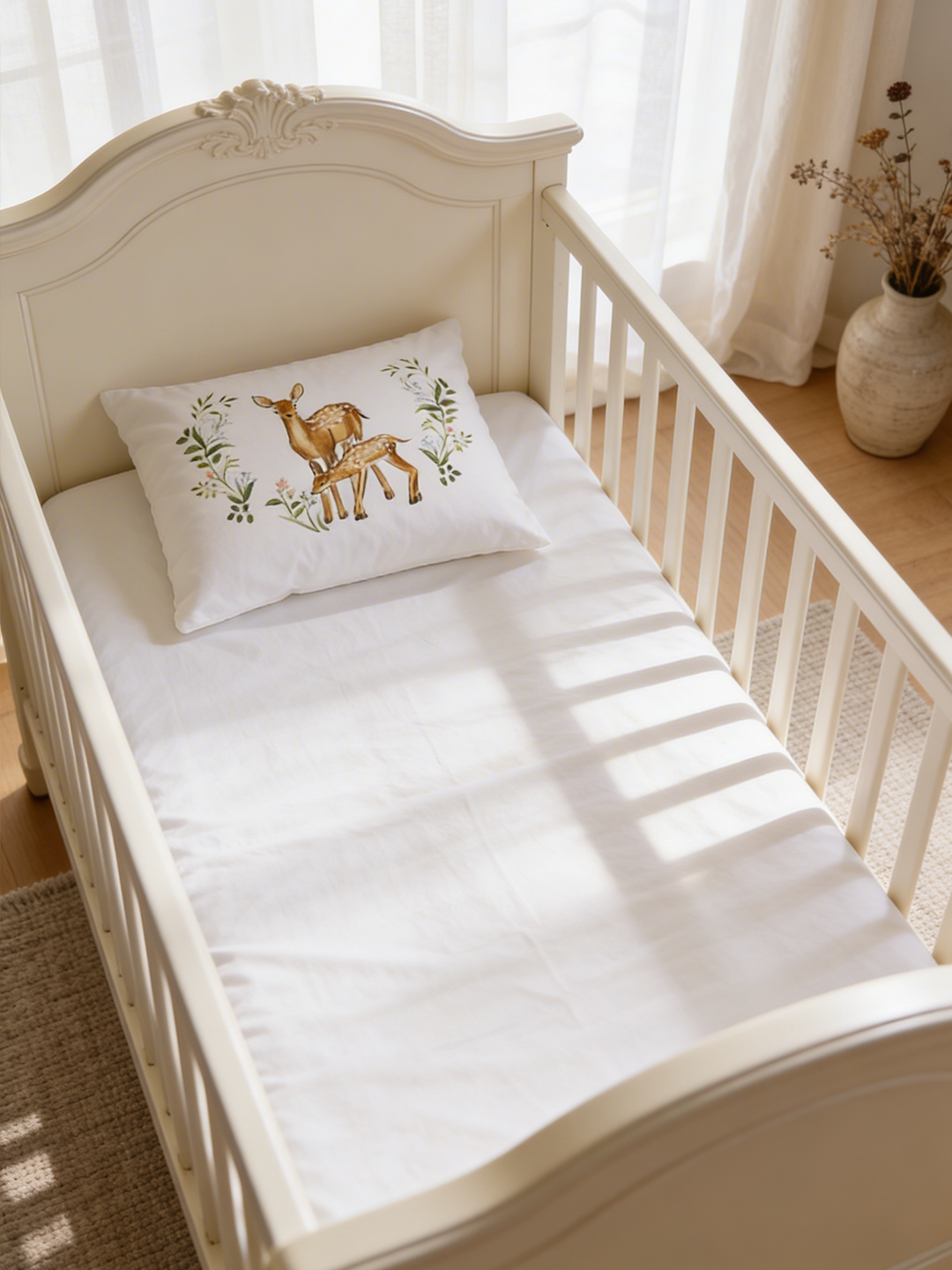 Enchanted Deer Bedsheet & Pillow Set | Supima Cotton Baby Bedding