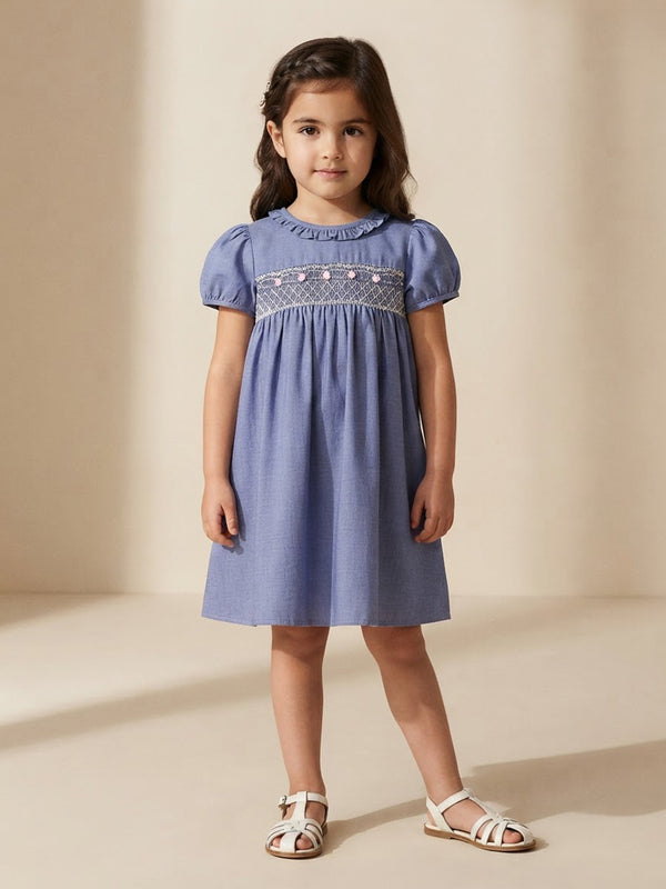 Girl's Summer Dress in Blue - Floral