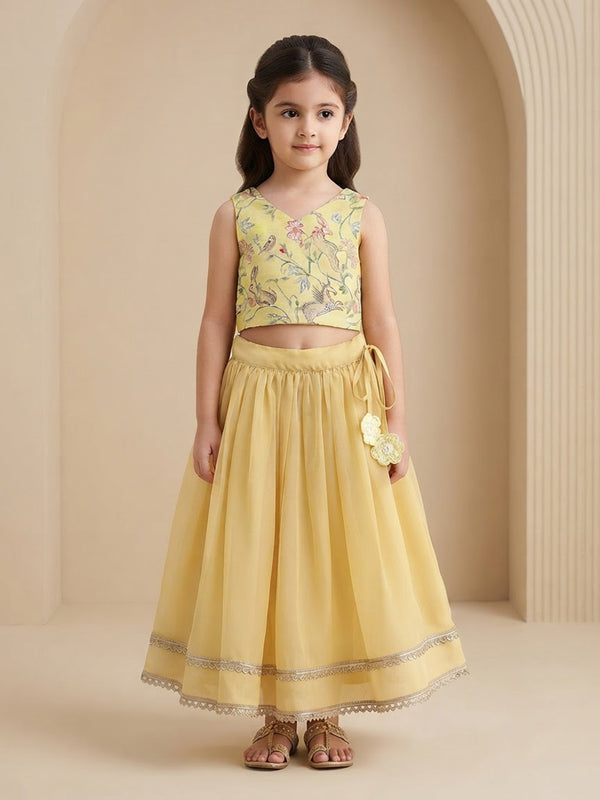 Girl's Festive Ensemble Lehenga Set in Yellow - Whimsical Jungle