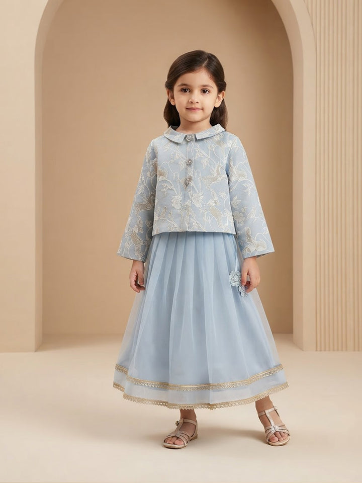 Girl's Lehenga Set in Powder Blue - Whimsical Jungle