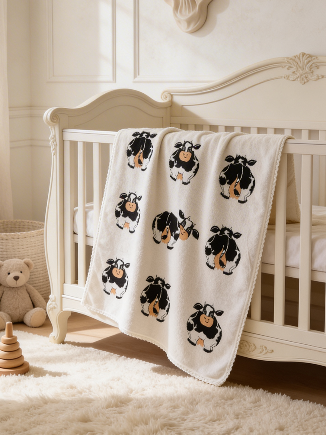 Grey Cow Knitted Blanket