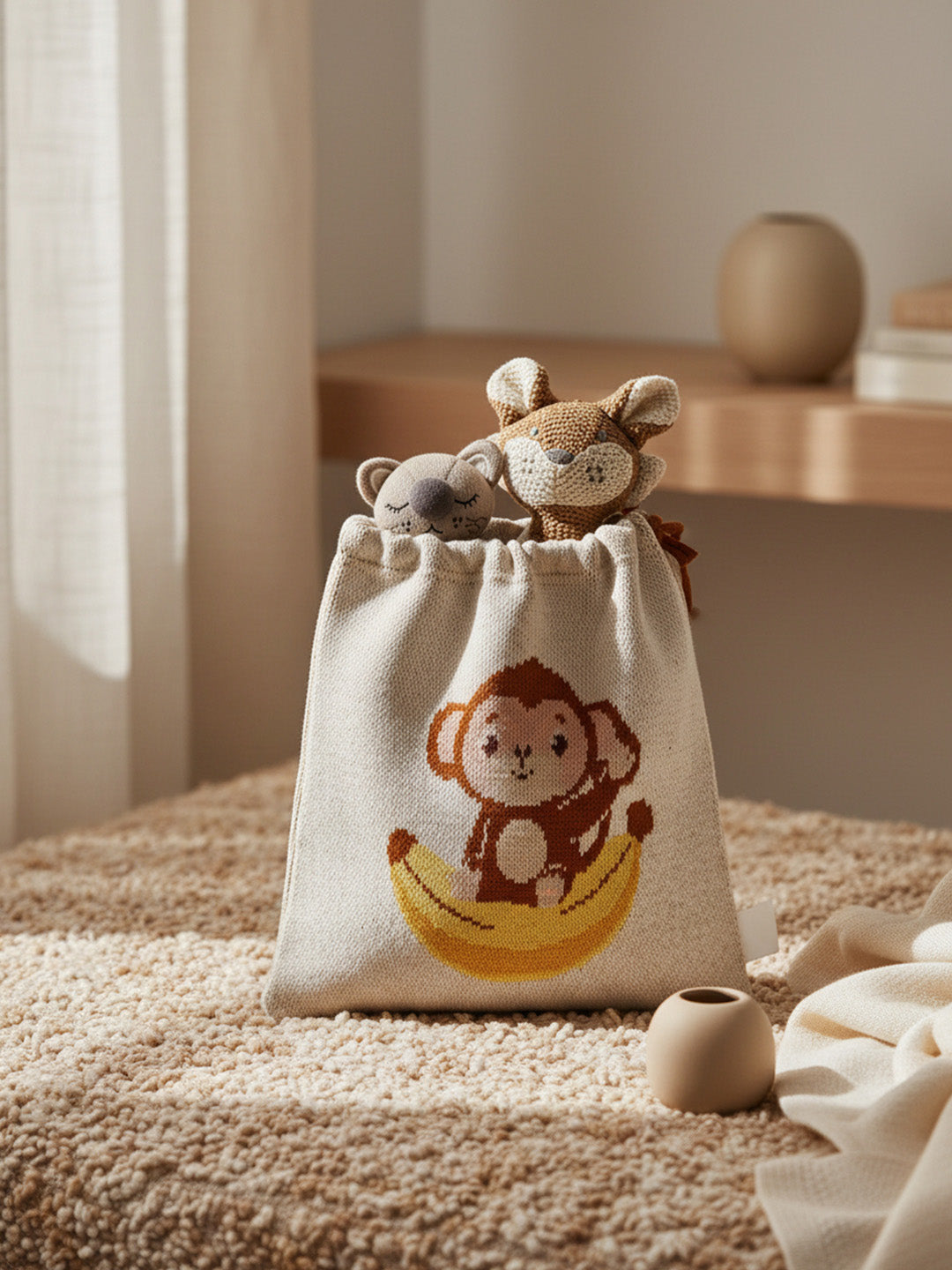 Knitted Travel Pouch - Monkey