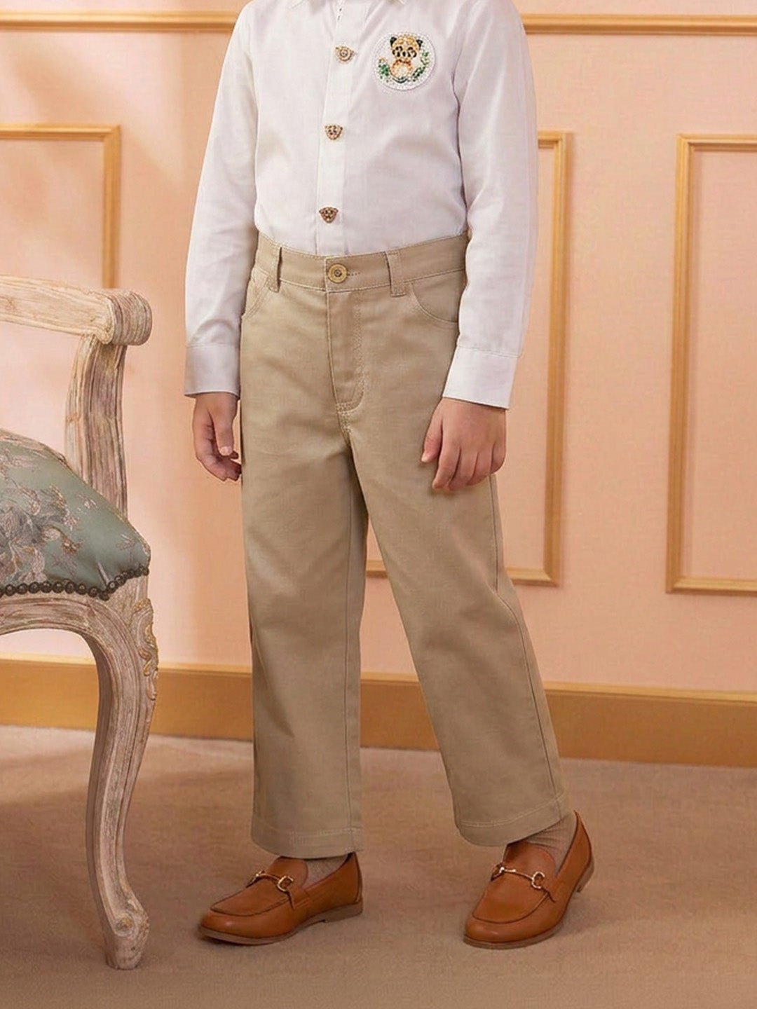 Boy's Cotton Trousers in Khaki - Little Leo