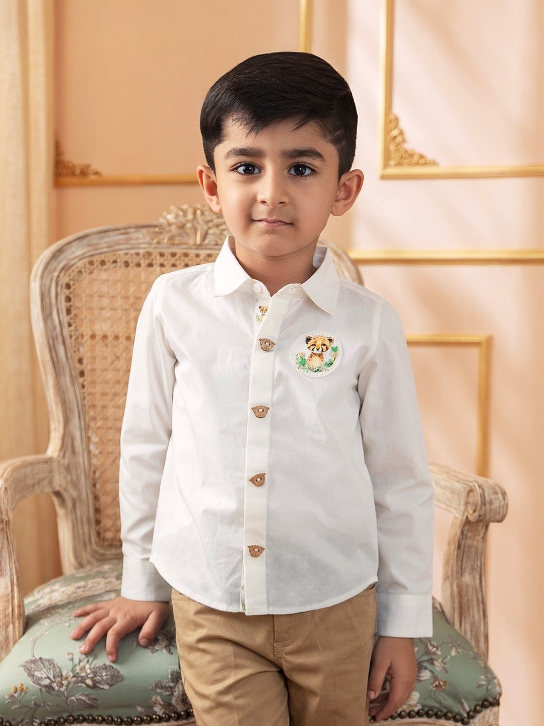 Boys Cotton Shirt in Off-White - Little Leo