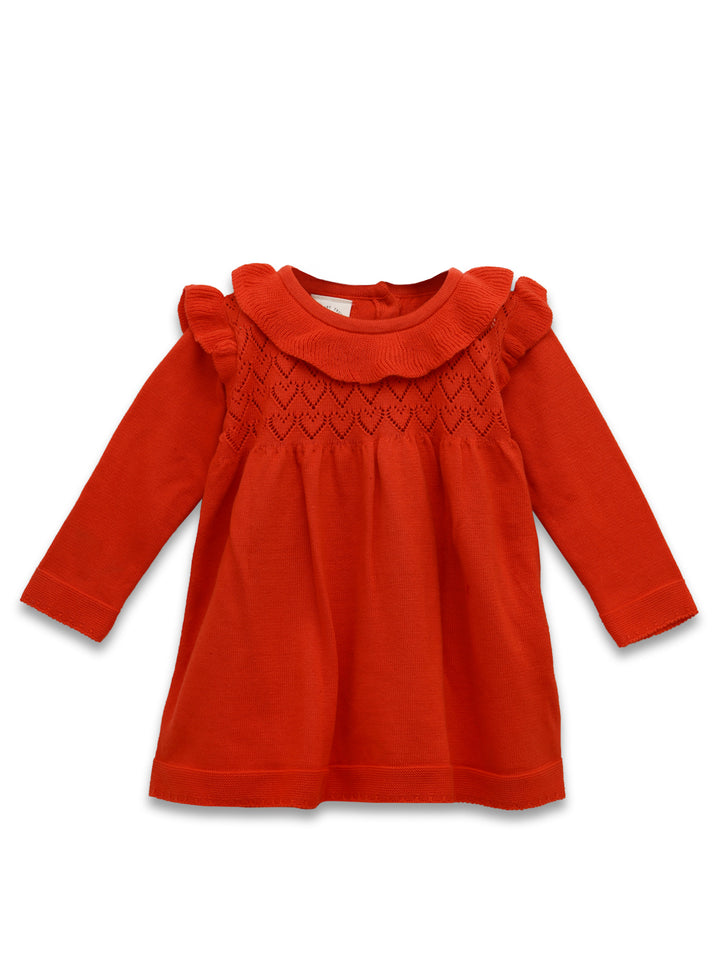 Baby Girl Red Cotton Knit Sweater Dress