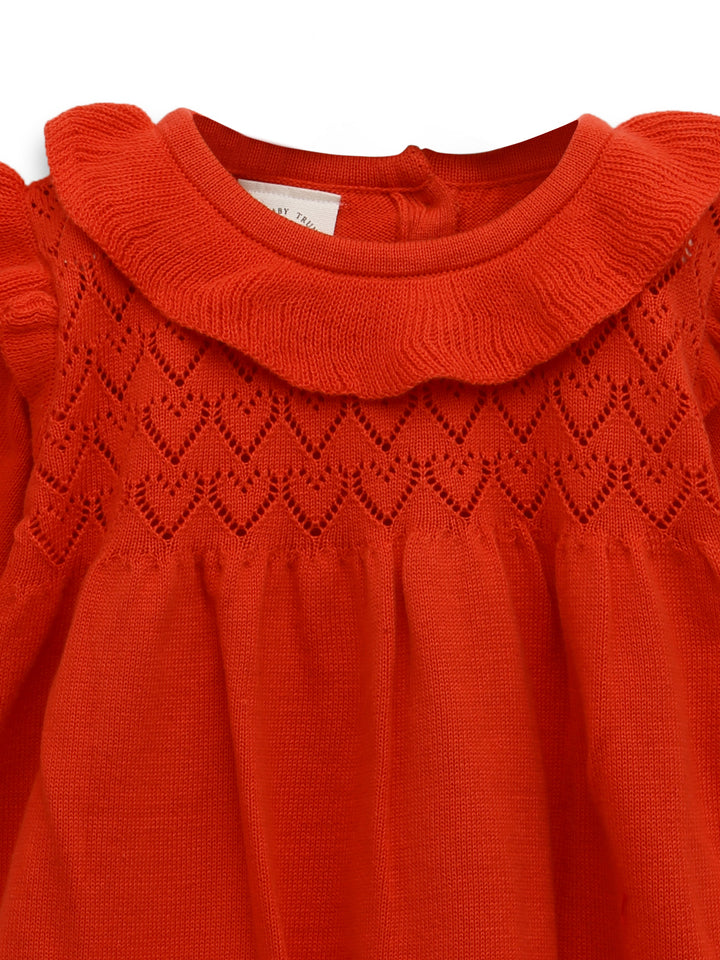 Baby Girl Red Cotton Knit Sweater Dress
