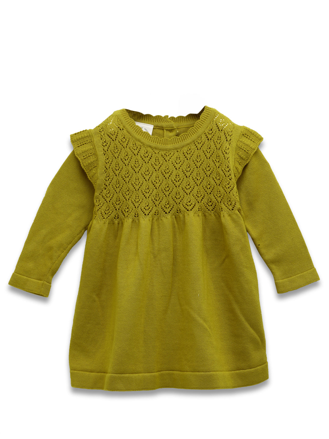 Baby Girl Vintage Knit Cotton Dress – Chartreuse