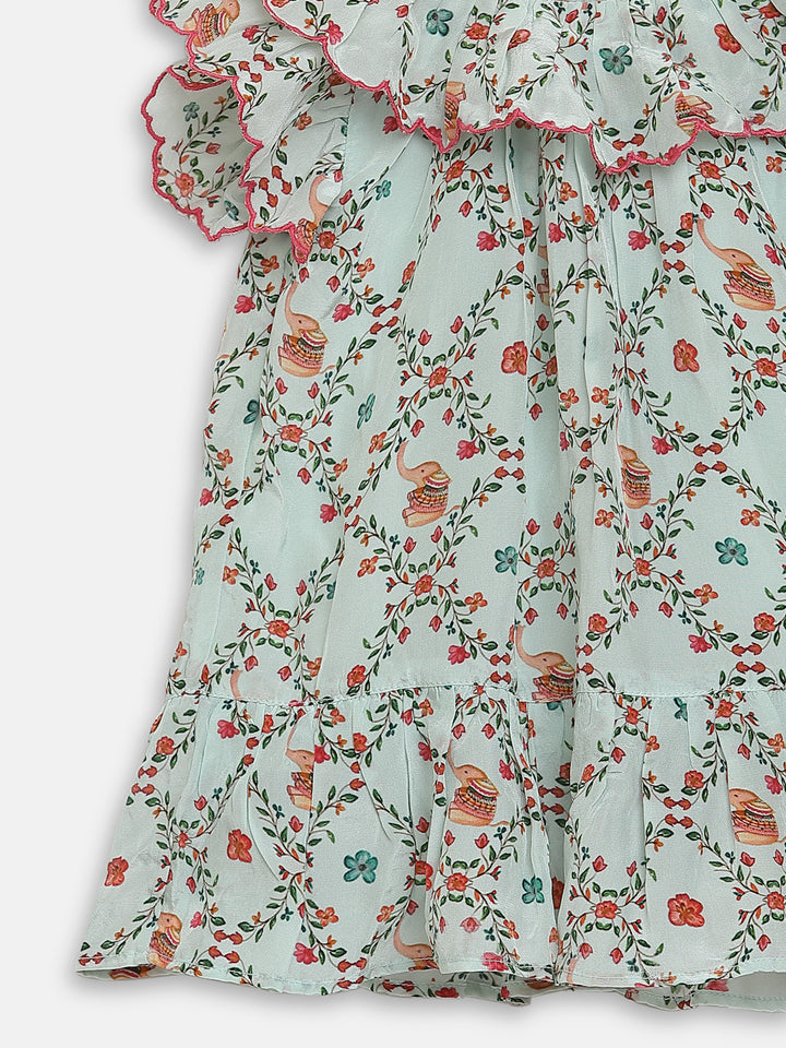 Cotton Silk Dress- Elephant Garden