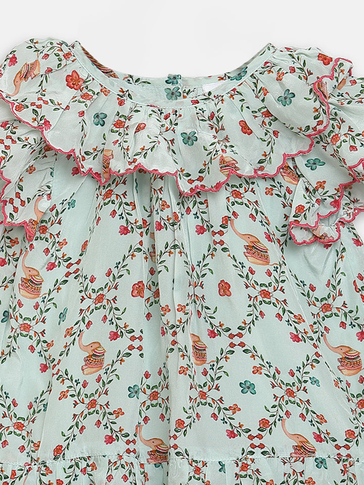 Cotton Silk Dress- Elephant Garden