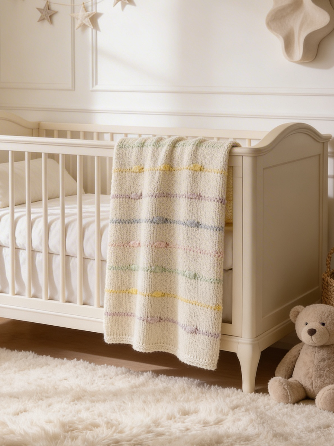Macroon Pastel Stripe and White Cotton Baby Blanket