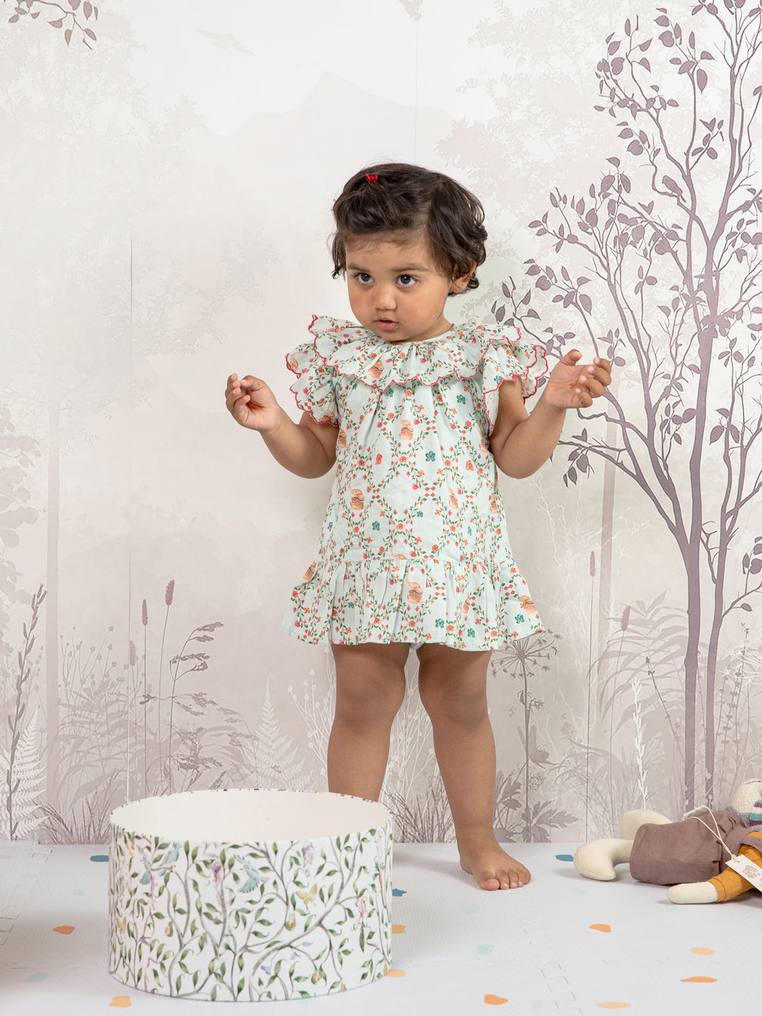 Mint Green Floral Printed Ele Trellis Dress for your baby girl