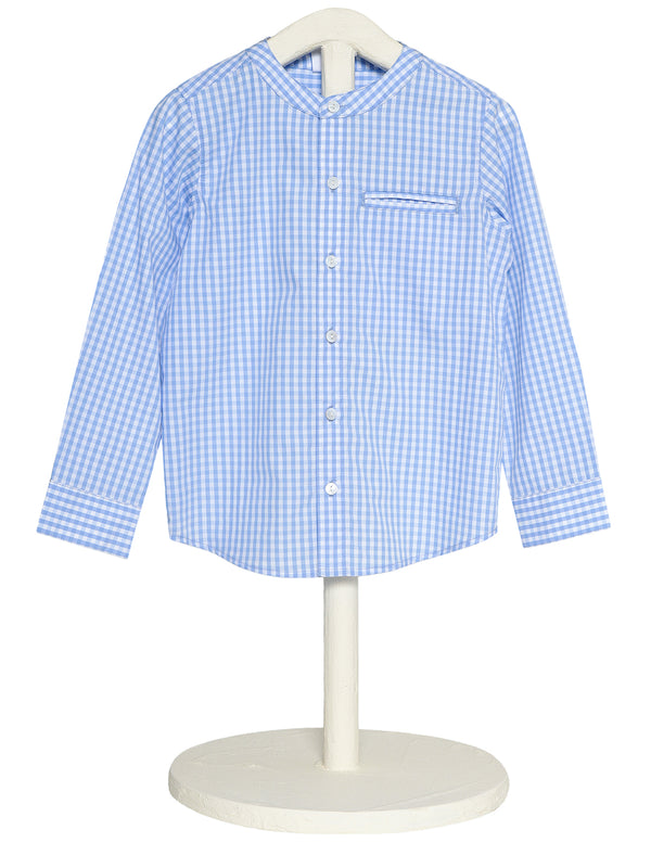 Blue checkered shirt on a mannequin with a white background