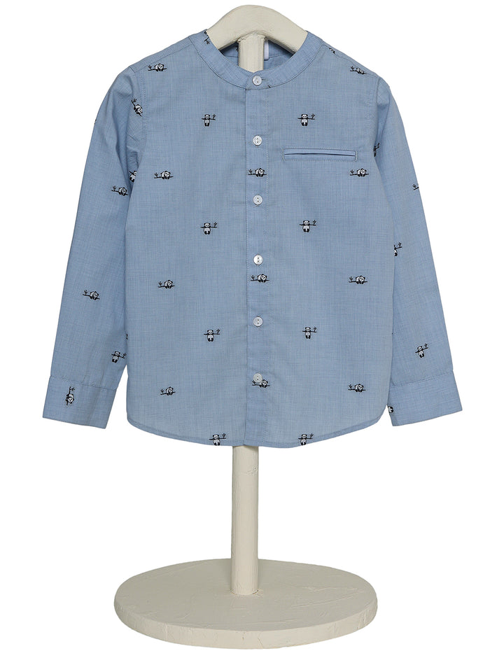 Happy Panda Band Collar Shirt