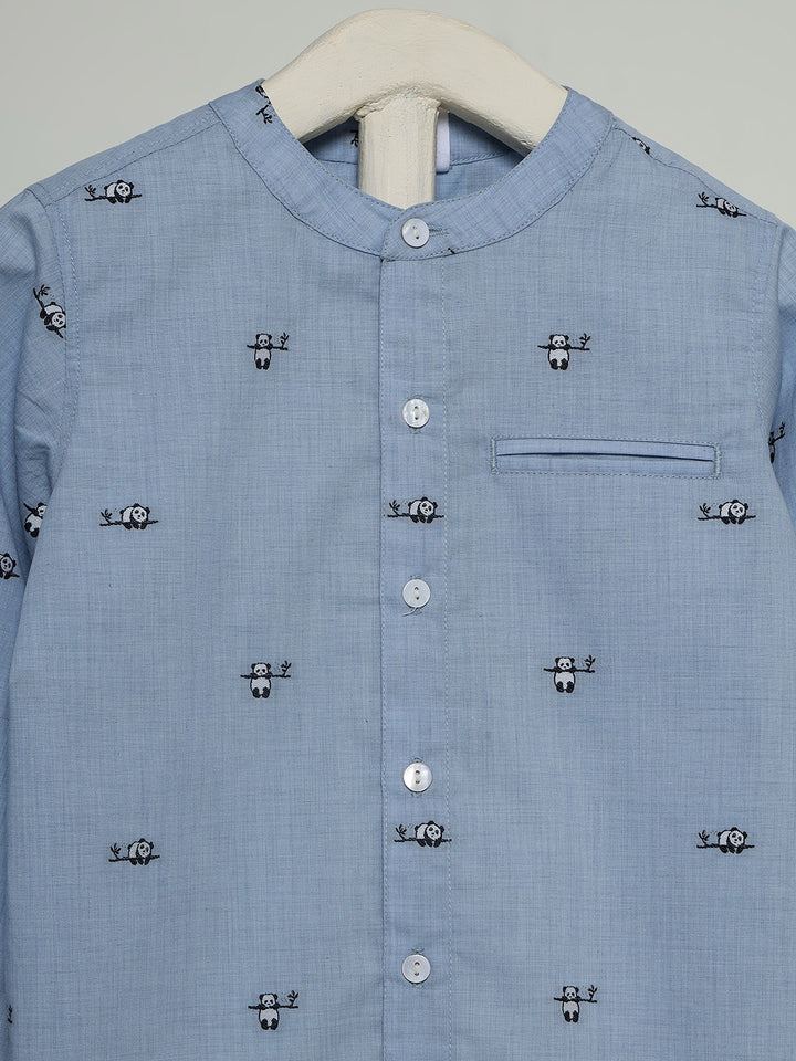 Happy Panda Band Collar Shirt