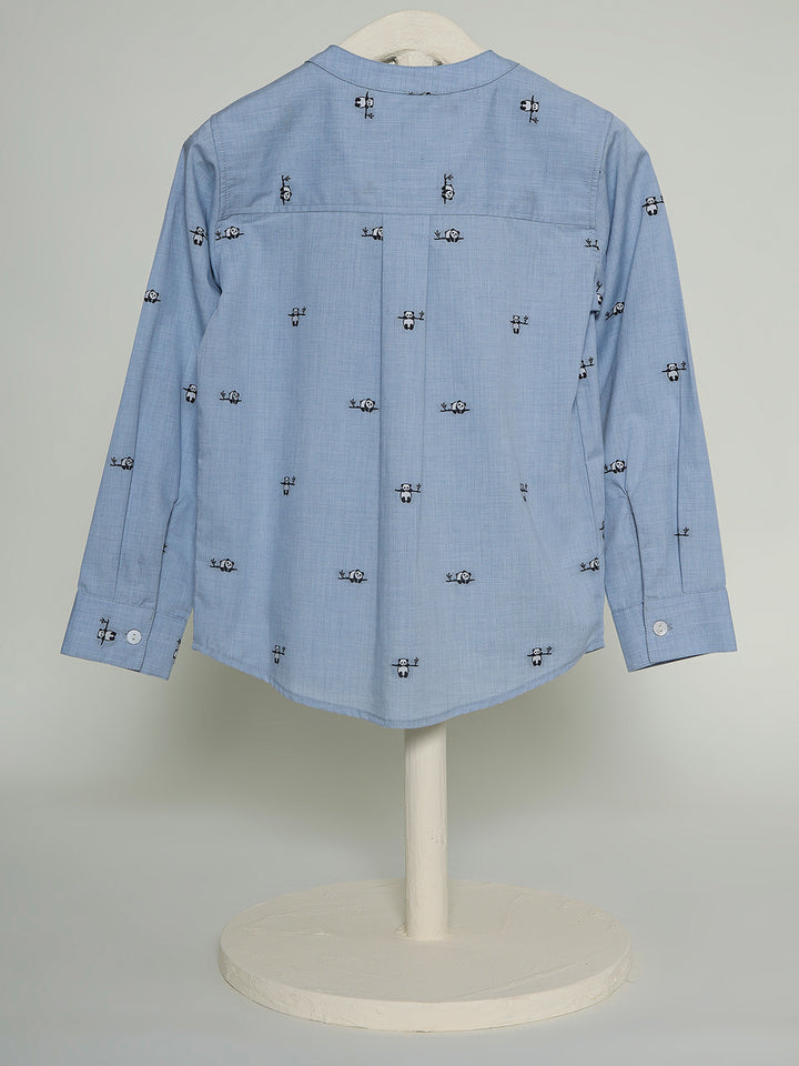 Happy Panda Band Collar Shirt