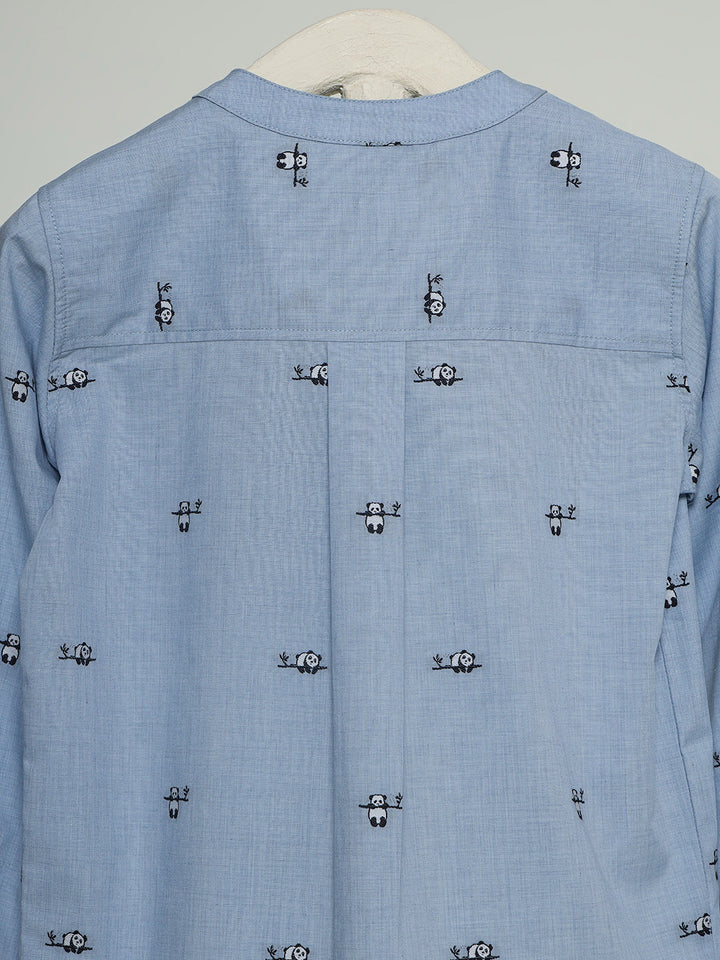 Happy Panda Band Collar Shirt