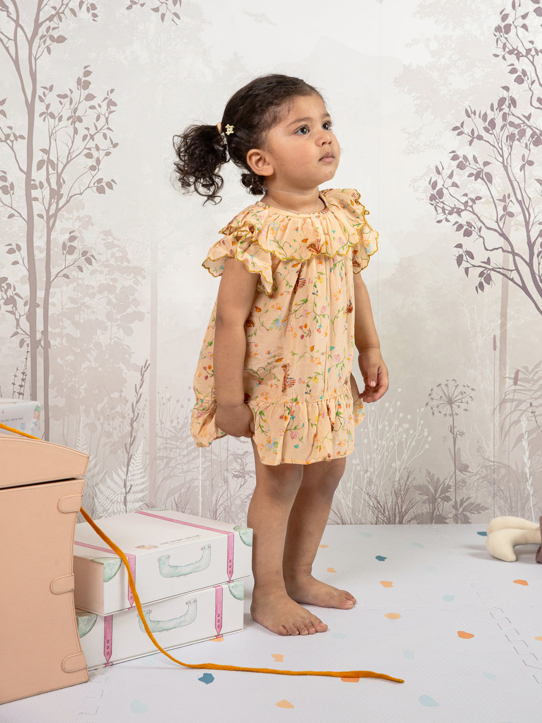 Natural Beige Butterfly Garden Dress for the casual outing 