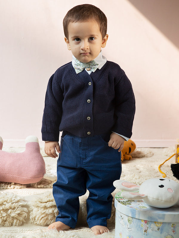 Navy Blue Knitted button-down Sweater for your baby