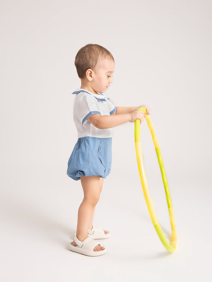 Newborn Baby  Dark Blue Organic Cotton One-Piece side pose