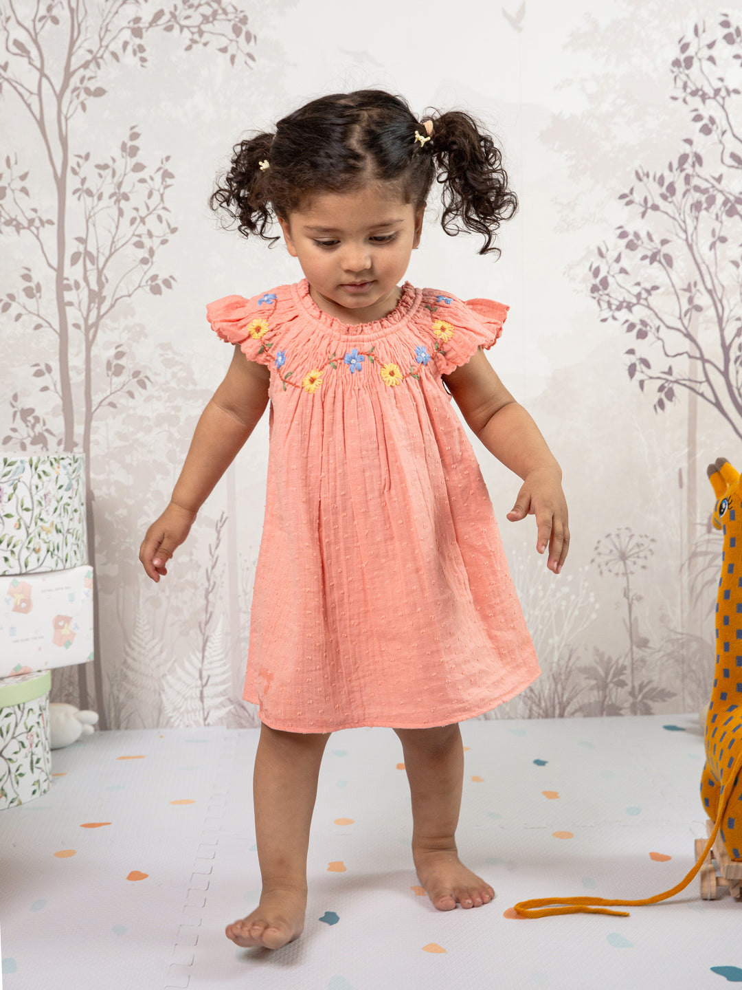 Peach 100% Organic Cotton Floral Dress & Ruffle Bloomer for your little baby girl