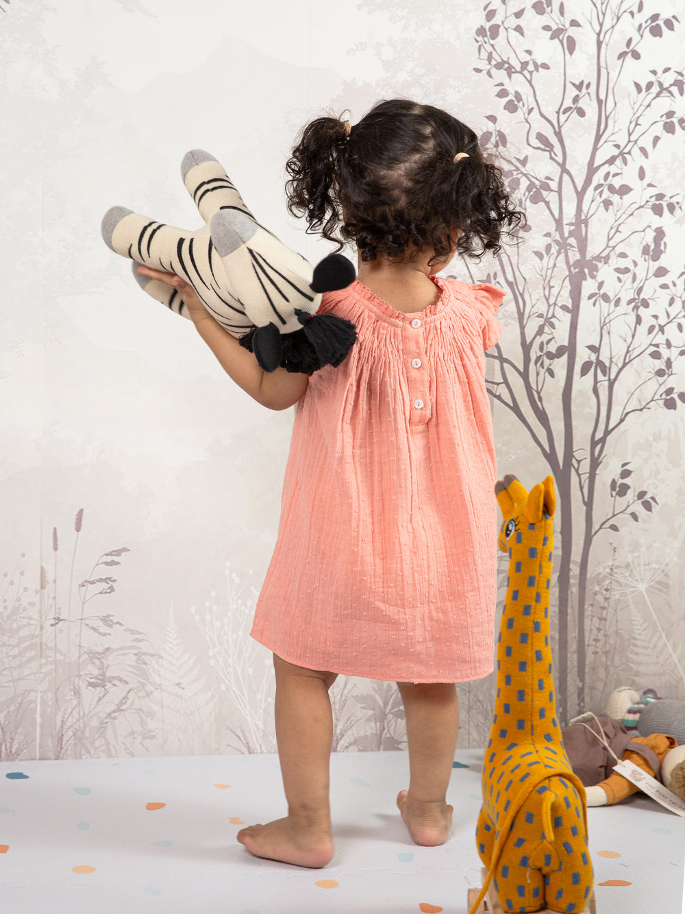 Peach Embroidered Floral Dress & Ruffle Bloomer for your baby girl