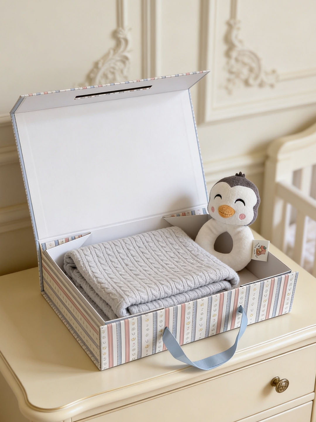 Penguin Winter Cuddle Set: Sherpa Blanket & Rattle