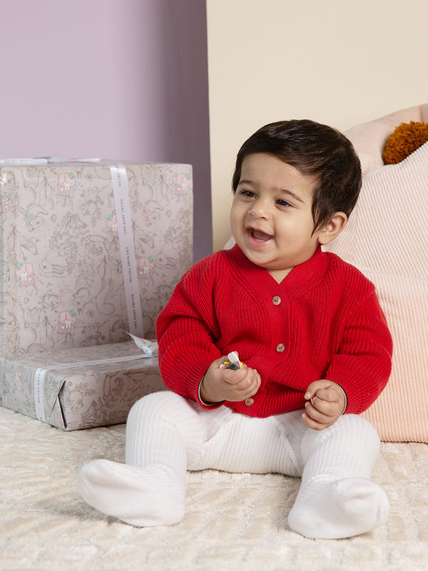 Red 100% Organic Cotton Button-down Sweater for Winter