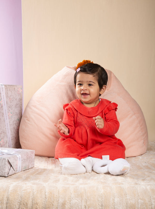 Red Hypoallergenic Cotton Vintage Knitted Dress for Baby Girl
