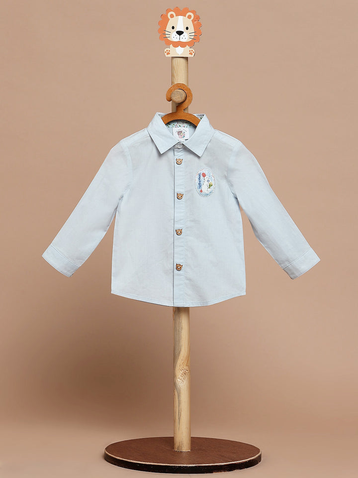 Sky-blue Cotton Button-down Shirt with a Peter Rabbit Bow