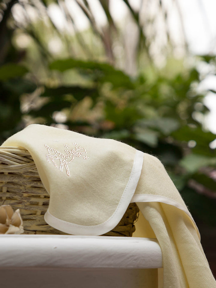 Swarovski Cashmere Italian Monogram Blanket for your baby- Pale Yellow 