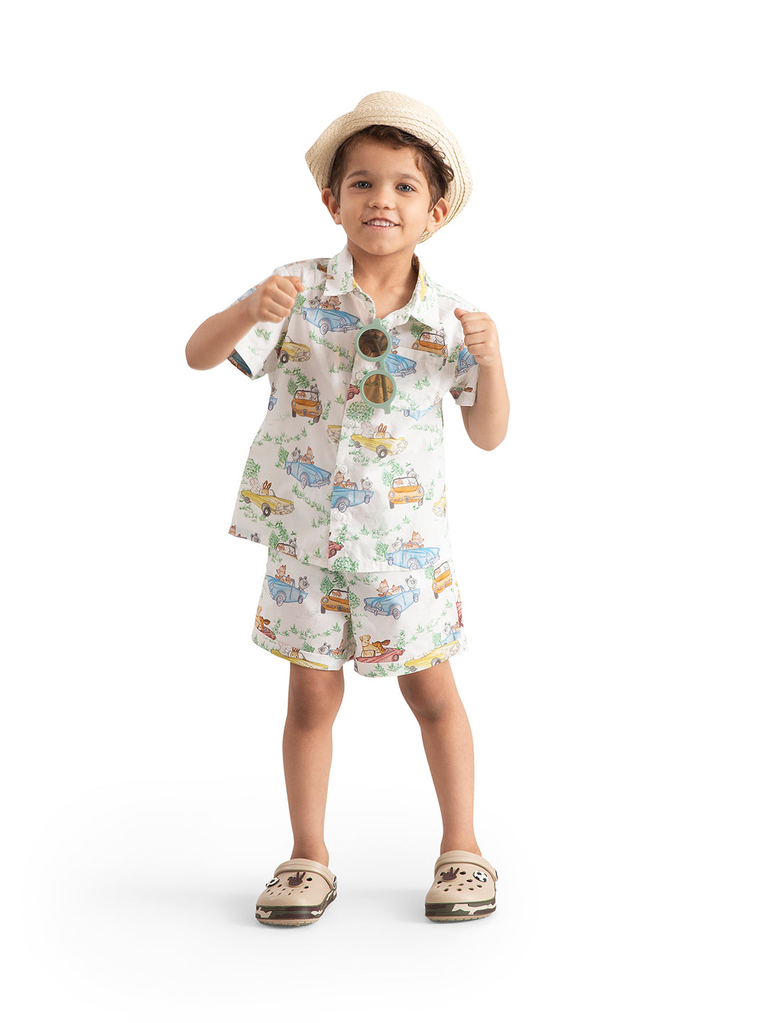 Baby & Toddler Organic Cotton Co-ord Set : Car print shirt and shorts
