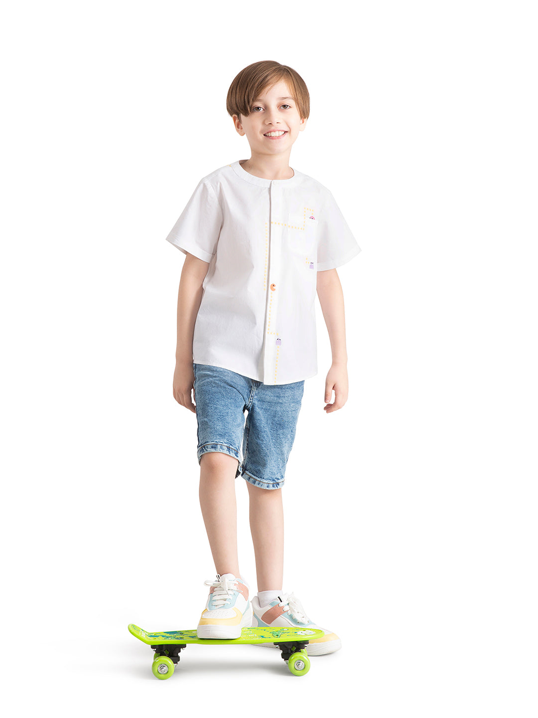 Baby Boy Pacman Embroidered Organic Cotton Shirt