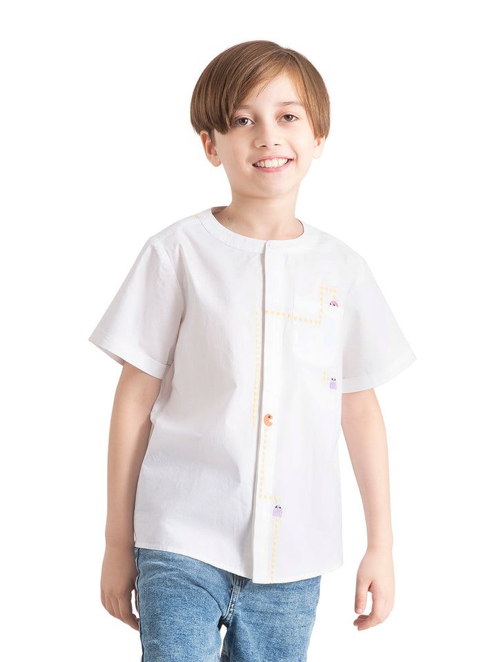 Baby Boy Pacman Embroidered Organic Cotton Shirt