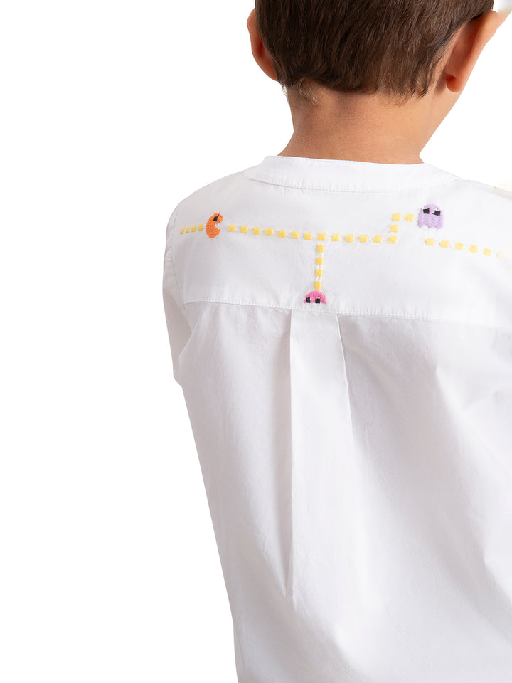 Baby Boy Pacman Embroidered Organic Cotton Shirt