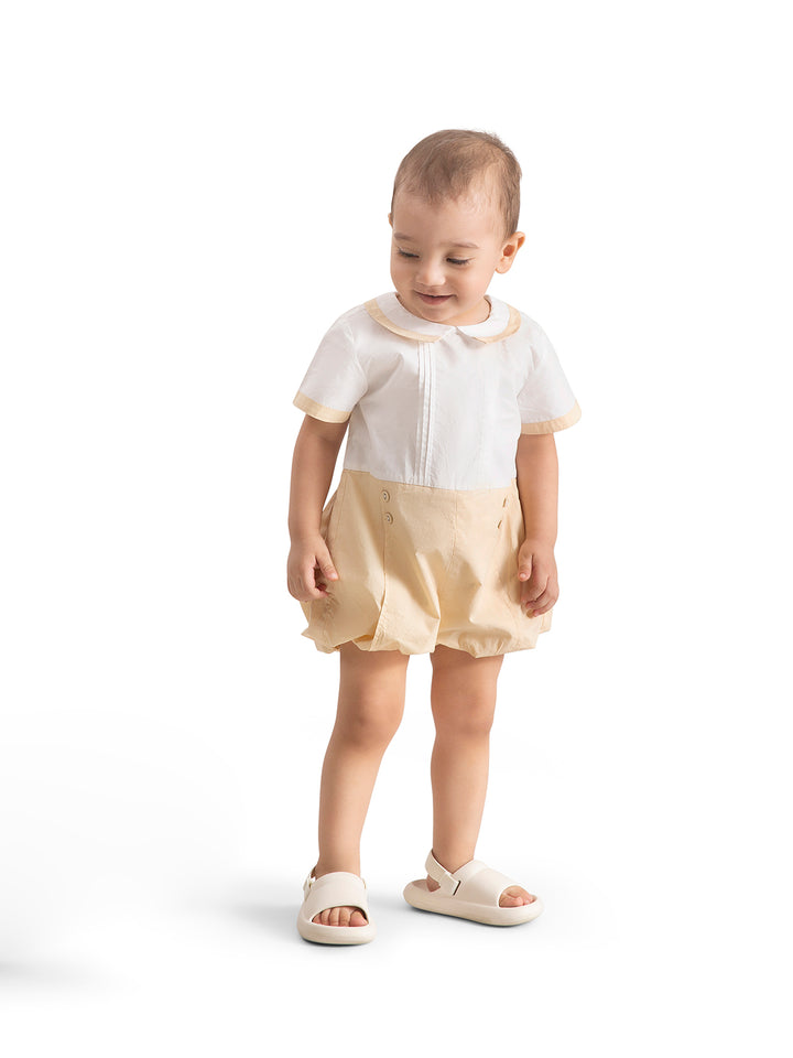 Baby Cotton Peter Pan Collar Grow Onesie – Beige