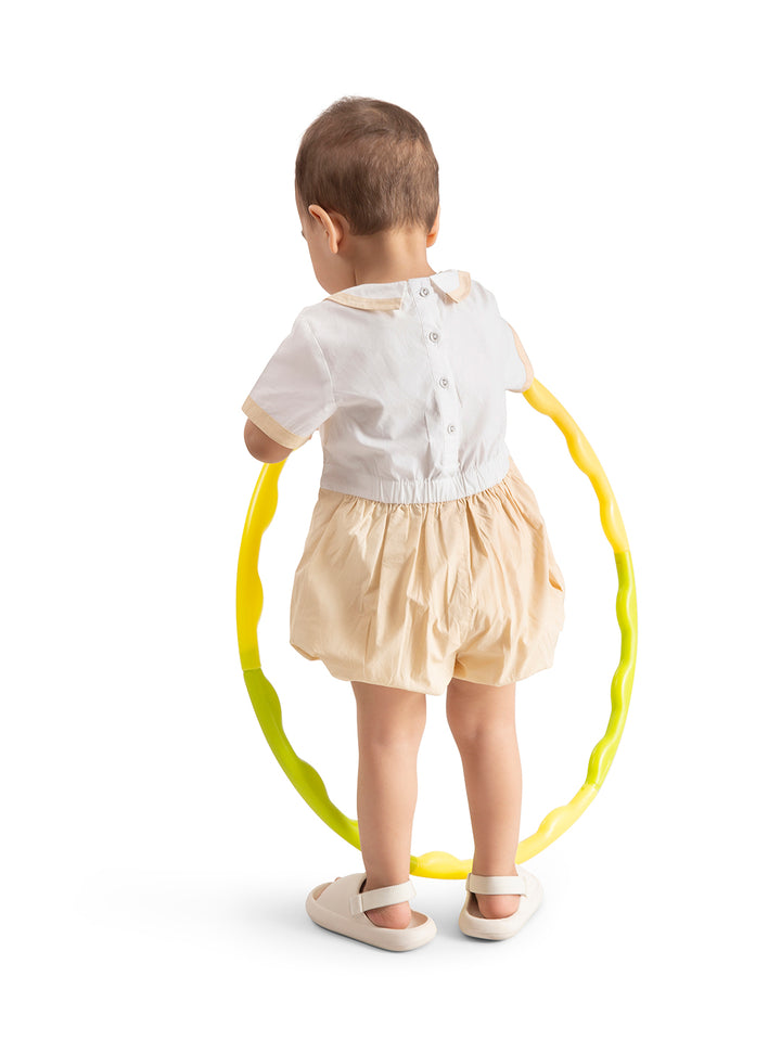 Baby Cotton Peter Pan Collar Grow Onesie – Beige
