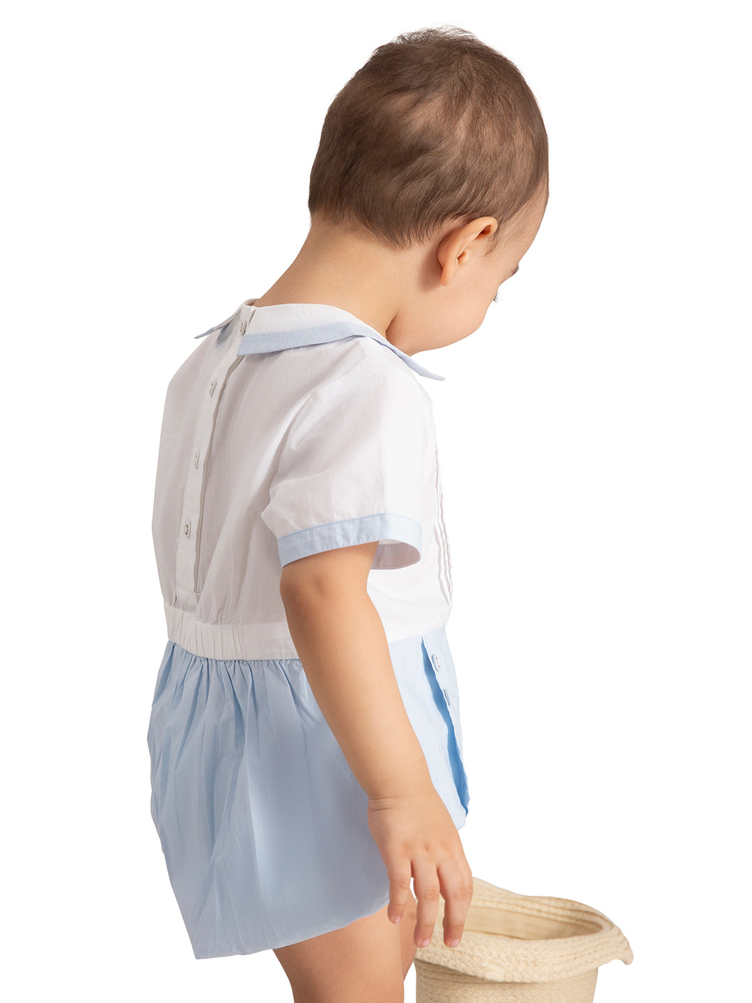 Baby Cotton Peter Pan Collar Grow Onesie – Powder Blue